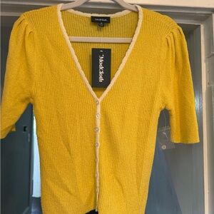 ModCloth Yellow and White Lightweight Cardigan